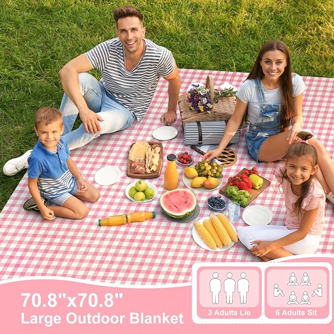 4 Pcs Disposable Outdoor Picnic Blankets 70.9''x70.9'' Portable Pocket Blanket Foldable Waterproof Picnic Mats Sandproof Beach Blanket with Ground Spikes for Beach Travel Hiking Camping