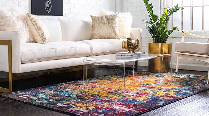 Unique Loom Estrella Collection Dark Colors, Modern, Abstract, Distressed Area Rug (9' 0 x 12' 0 Rectangular, Multi/Navy Blue)