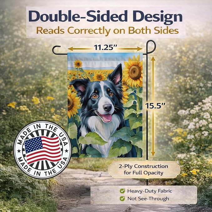 Caroline's Treasures DAC6031GF Border Collie in Sunflowers Garden Flag Mailbox Flag Decorative Yard Flag Banner Outside Patio Artwork Yard Flower Beds, Garden Size, Multicolor