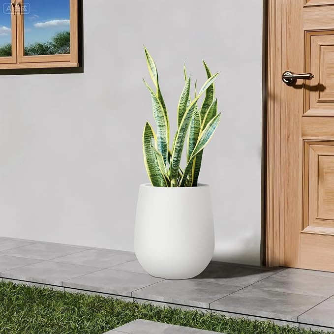 16.9 Inch Plastic Tall Large Planters for Outdoor Plants, Modern Round Tapered Flower Pot for Indoor Plants, Plant Pots with Drainage Holes and Rubber Plug for Home Garden Patio, Chalk Beige