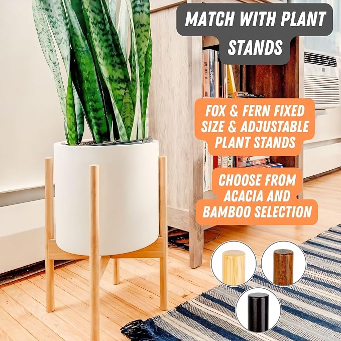 Fox & Fern Large Indoor Planter, Modern Large Plant Pot for Indoor or Outdoor, UV and Frost Resistant - 10 Inch, Fiberstone, Matte White Flower Pot with Hide Saucer, Lightweight