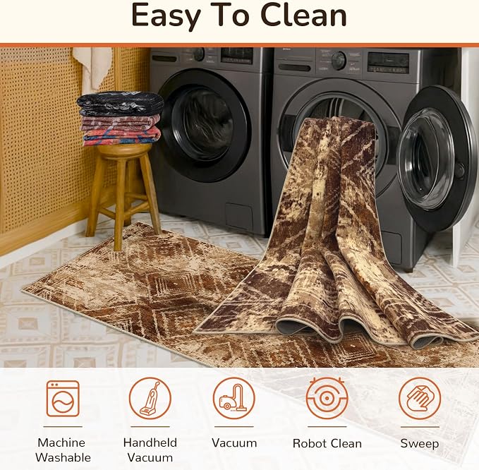 2'x8' Washable Area Rug for Living Room Runner Cow Print | Soft Western No Slip Low Pile Print Foldable Indoor Small Rug for Kitchen entrance entryway hallway