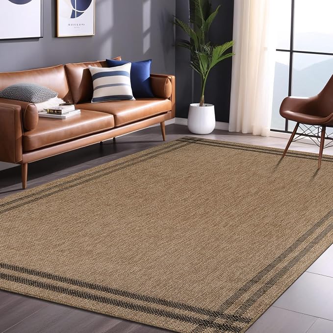 Luul Home Easy Jute Rugs 4x6 Bordered Natural Color Living Room Indoor Outdoor Area Rug for Patio and Kitchen Rug High Traffic Washable Easy to Clean Solid Boho Woven Design Outside Carpet (4 x 6)