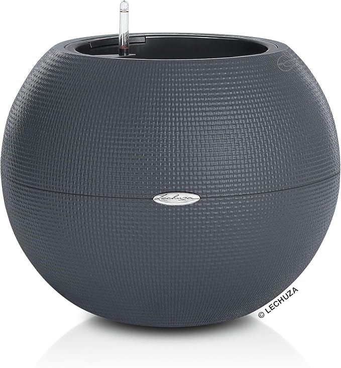 Lechuza Puro Color 50 Slate, Self-Watering Large Round Planter, D19.7 H15.4 in