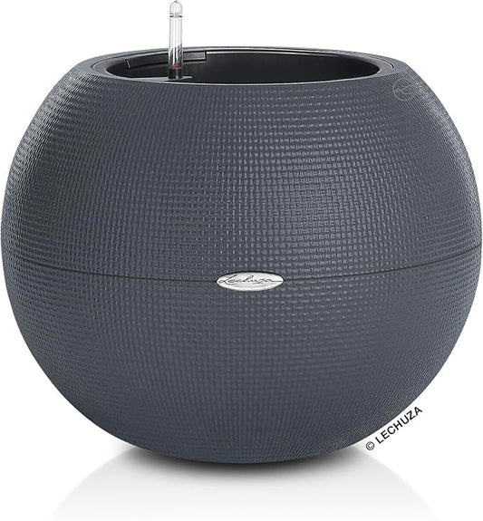 Lechuza Puro Color 50 Slate, Self-Watering Large Round Planter, D19.7 H15.4 in