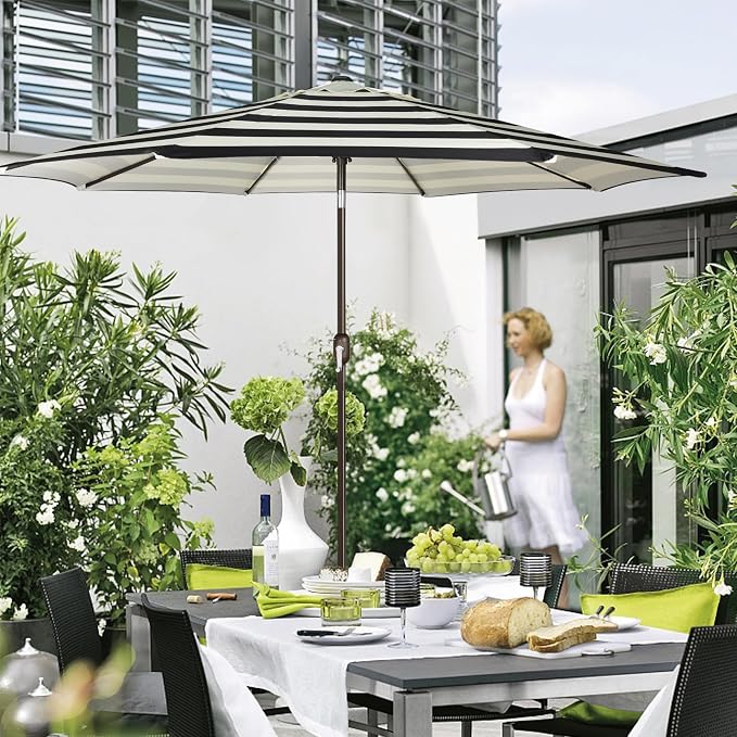 Blissun 9' Outdoor Patio Umbrella, Outdoor Table Umbrella, Yard Umbrella, Market Umbrella with 8 Sturdy Ribs, Push Button Tilt and Crank