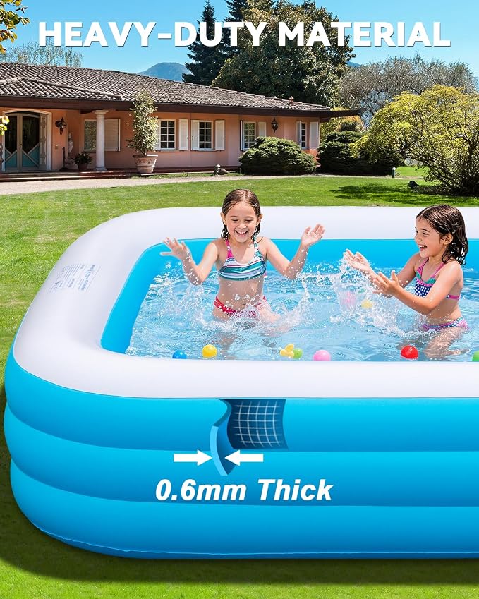 Large Inflatable Pool for Adults,130" x 72" x 22" Thickened Blow Up Pool with Lights & Pump, 7 Color Changed Durable Above Ground Family Swimming Pool for Backyard Outdoor Garden