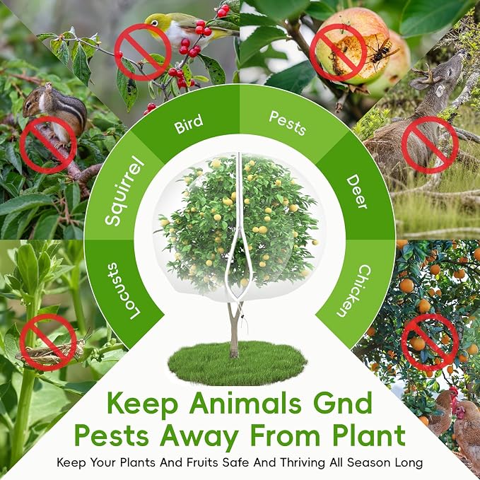 8'x10' Large Fruit Tree Netting for Squirrels and Birds with Drawstring, Insect Bird Netting Pest Barrier for Garden Protection (White)