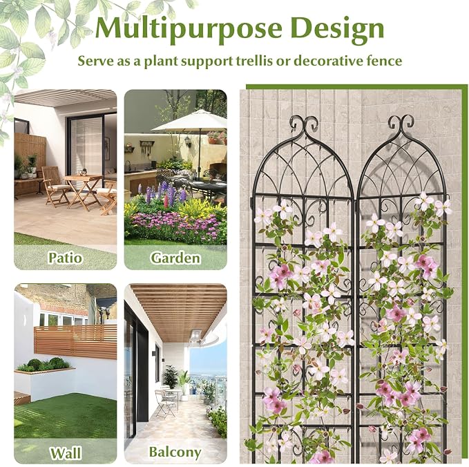 Giantex 2 Packs 86"x20" Metal Garden Trellis for Outdoor Climbing Plants, Heavy-Duty Plant Support for Vine Rose Vegetable Flower, Rustproof Black Metal Coating Patio Trellis Arch Decorative Fence