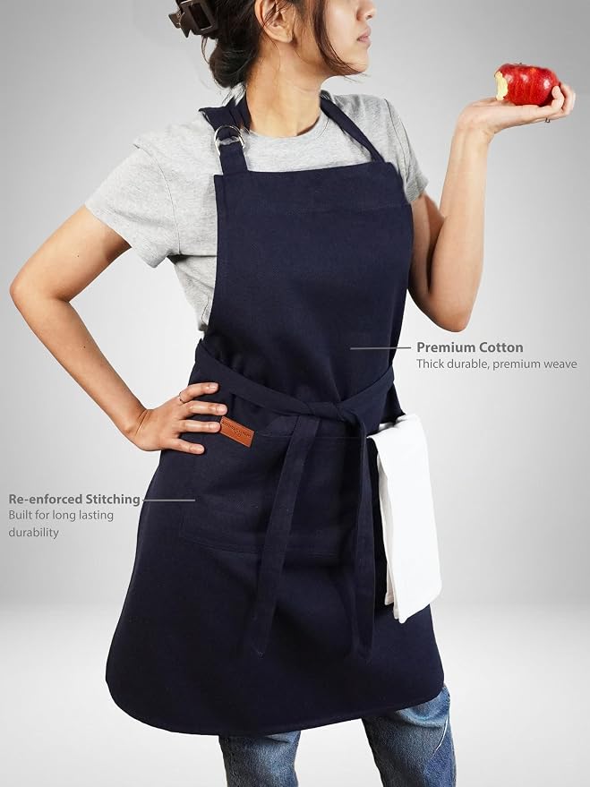 100% Cotton Kitchen Apron with 2 Pockets – Adjustable Chef Apron for Cooking Baking BBQ – Unisex Apron
