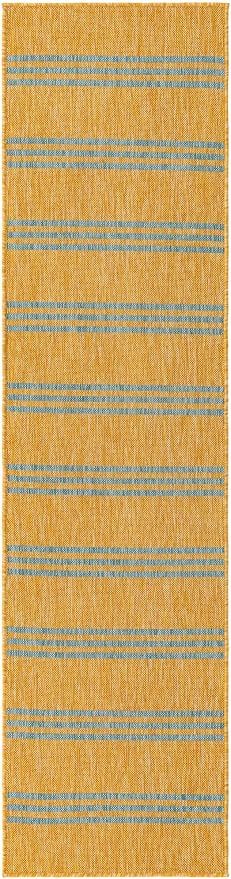 Unique Loom Outdoor Collection Area Rug - Anguilla (2' x 8' Runner, Yellow and Aqua/ Light Blue)