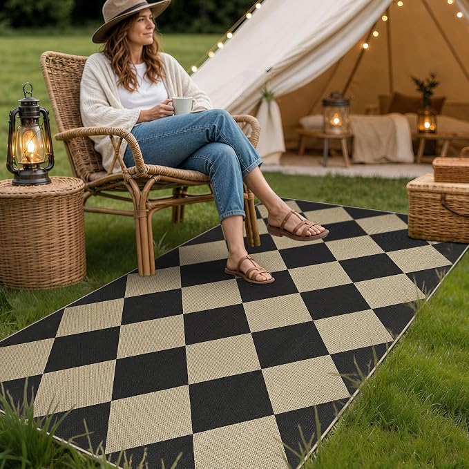 UERMEI 3x5 Outdoor Jute Area Rug Patio Farmhouse Black Brown | Indoor Outdoor Washable Non Slip Pet Friendly Carpet for Door Mat Area Rug for Patio Bedroom Living Room Kitchen Porch