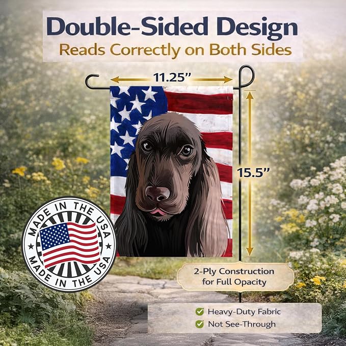 Caroline's Treasures CK6521GF Field Spaniel Dog American Flag Garden Flag Mailbox Flag Decorative Yard Flag Banner Outside Patio Artwork Yard Flower Beds, Garden Size, Multicolor