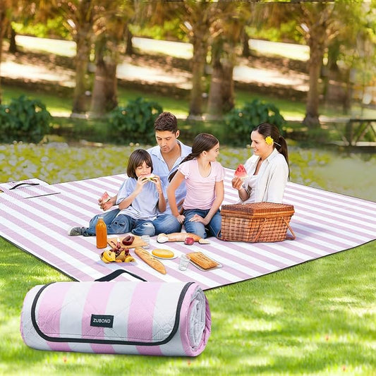 ZUBOND Picnic Blanket 80''x100'', Waterproof Sandproof Beach Outdoor Camping Mat Extra Large Foldable Gingham Big Travel Essential Accessories Gift Park Patio Lawn Garden Grass Ground Music Festival