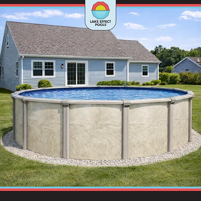 Lake Effect Pools 'Fallston' 18 ft Round Above Ground Swimming Pool | 52 Inch Steel Side Walls | Kit Includes: 25 Gauge Overlap Liner & Widemouth Skimmer