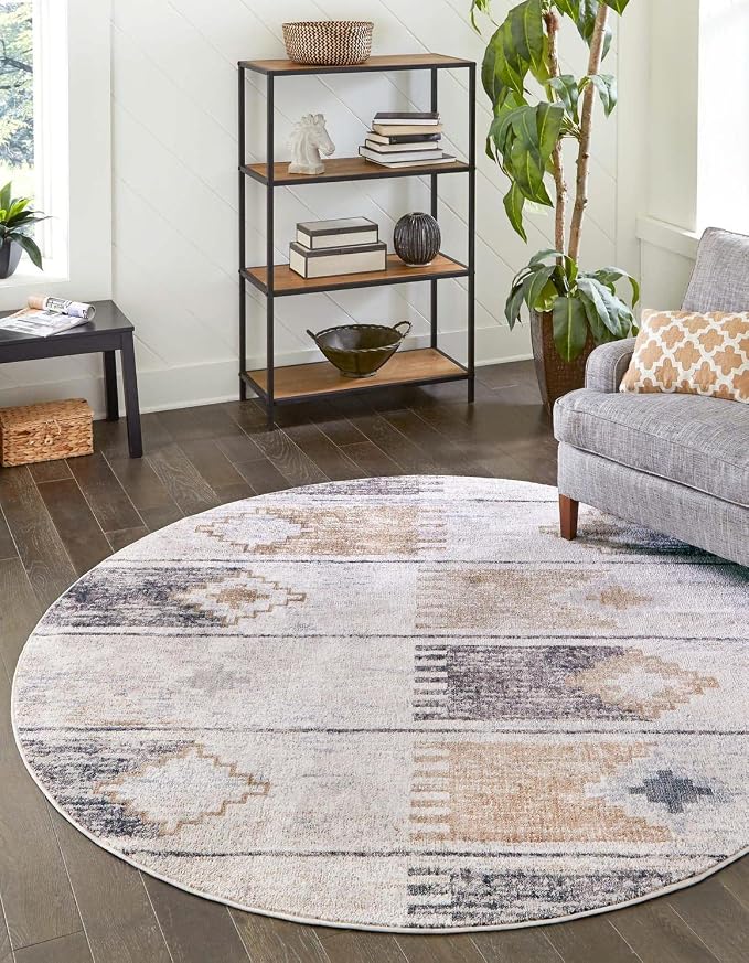 Unique Loom Eco Southwestern Collection Area Rug - Ely (Round 3' 3" x 3' 3", Ivory/Black)