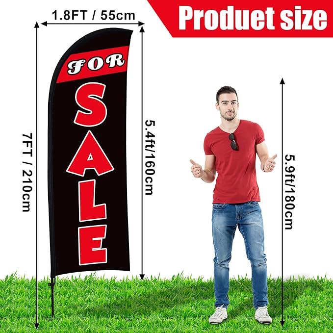 Buryeah 7 x 5.4ft Sale Feather Flag Large Sale Sign Flag with Pole Kit Huge Banner Sign with Rope for Retail Store Outside Garden Business Advertising (Black)
