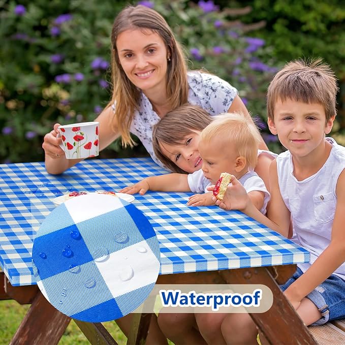 Picnic Table Cover with Bench Covers and Bag, Camping Table Camping Essentials Cover with Elastic Edges, 72x30 Inches 3 Pcs Set (Blue)