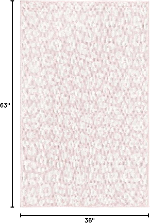 Unique Loom Outdoor Safari Collection Area Rug - Leopard (3' x 5' 3" Rectangle, Pink Ivory/ Ivory)