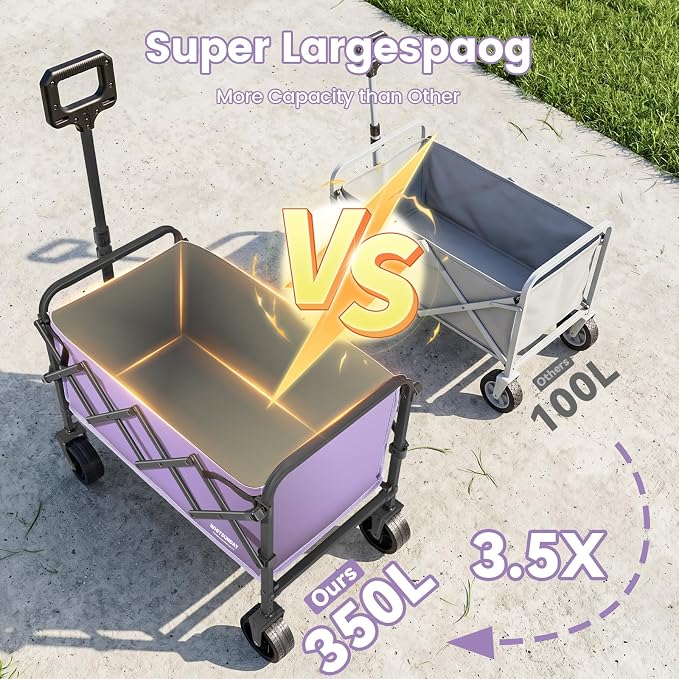 Collapsible Folding Wagon Cart, Heavy Duty Utility Wagons with Wheels,Portable Utility Cart for Camping,Garden,Beach,Sports Purple