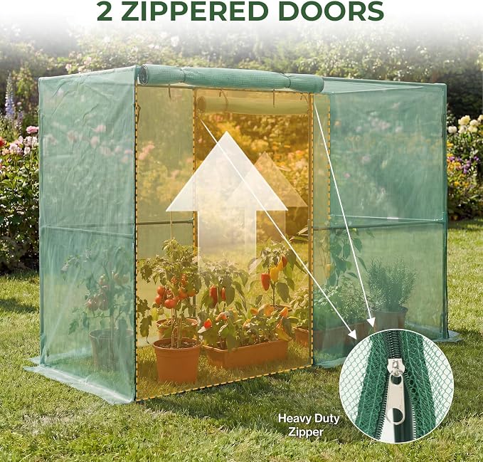 Aoodor 8x4x6 FT Crop Cage, Plant Protection Tent with Heavy Duty Steel Frame and Zippered Doors, Green Netting Cover for Garden, Lawn, Yard