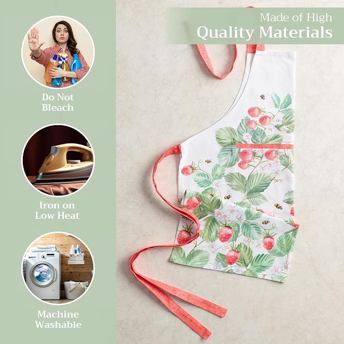 Maison d' Hermine Aprons for women with Pocket 100% Cotton (27.50"x31.50") | Adjustable Neck Strap & long ties Apron Men Chef Wedding Cooking Gardening Server Maid