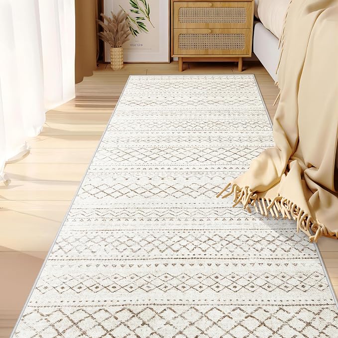 Runner Rug 2x5 Boho Geometric Area Rugs: Small Washable Kitchen Entryway Rug, Soft Non Slip Moroccan Long Hallway Rugs for Bedroom Bathroom Laundry Entryway Staircase Foyer(Brown,2X5)