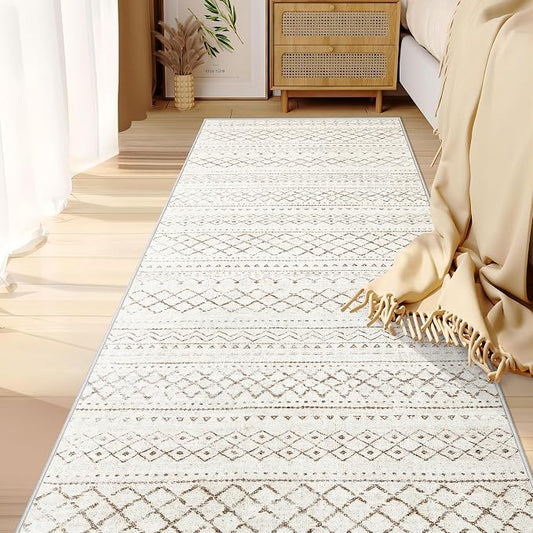 Runner Rug 2x7 Boho Geometric Area Rugs: Washable Kitchen Entryway Rug, Soft Non Slip Moroccan Long Hallway Rugs for Bedroom Bathroom Laundry Entryway Staircase Foyer(Brown,2X7)