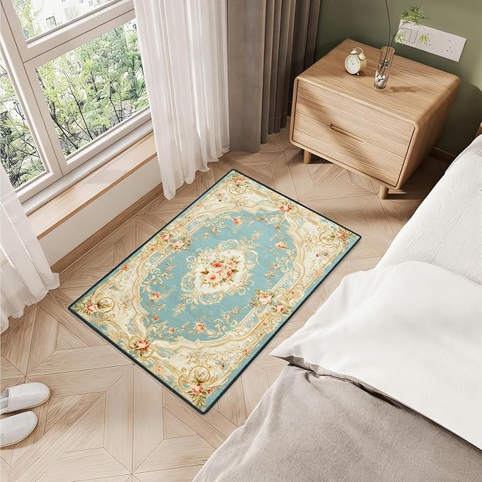 Pink Floral French Country 2x3 Entry Rug,Washable Small Rugs for Entryway Kitchen Bathroom Door Mat Indoor Entrance,Non Slip Rubber Backing,Stain & Fade Resistant,Elegant Vintage Decor