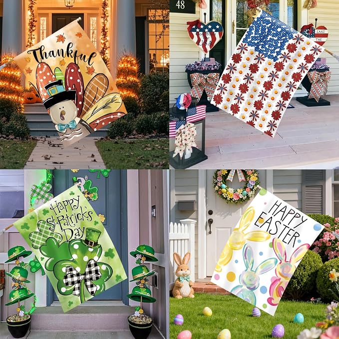 Seasonal Garden Flags Set of 12 Double Sided 28 x 40 Inch Large Yard Flags, Large House Flags for Outside, 4th of July Fall Winter Halloween Christmas Outdoor Flags, Holiday Garden Flags for All Seasons