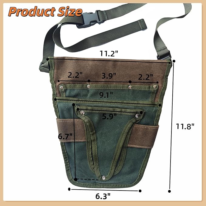 Gardening Tool Pouch for Waist, Hands-Free Canvas Tool Belt with 6 Pockets – Adjustable Waist Apron for Gardening Tools (Gardening Tools NOT Included)-Green