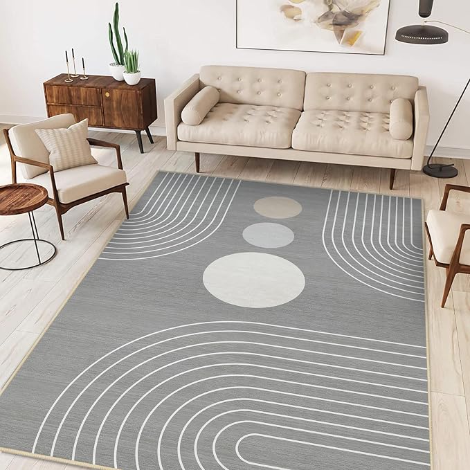 Boho Rug 3x5 Modern Geometric Minimalist Abstract Line Area Rug for Entryway Living Room Grey Mid Century Modern Machine Washable Non-Slip Printed Low-Pile Floor Carpet for Kitchen Bedroom Gray