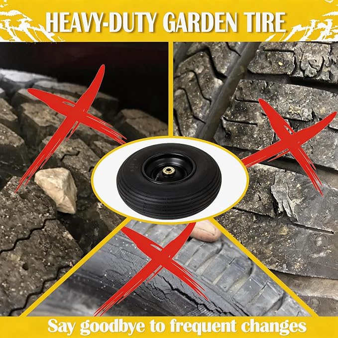 4.00-6 Pneumatic Tire, 13'' Tire and Wheel 330LB Load Capacity, 5/8” & 3/4” Bearings Included, 3.74"-4.74"-6.74"-7.74" Adjustable Centered Hub, for G orilla Carts, Dolly, Hand Trucks, 2 Pack