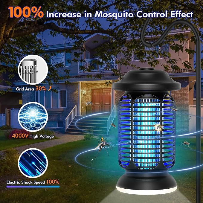 Bug Zapper Outdoor Indoor, Electric Fly Zapper Waterproof with LED Light, 18W Power & 4000V High-Voltage, Coverage Area of 1/2-1 Acre, 5.5ft Cord, Plug-in Mosquito Trap for Patio Backyard Garden