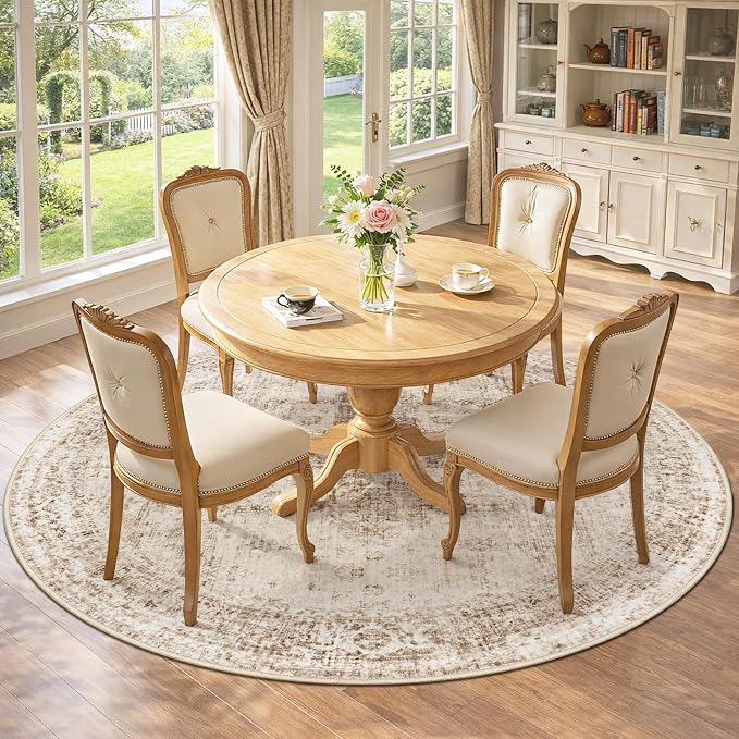Round Rugs 6ft Washable Rug, Vintage Boho Medallion Rugs Non-Slip Soft Low Pile Circle Distressed Rug Indoor Retro Carpet for Living Room Bedroom Dining Room Home Office (Brown, 6' Round)