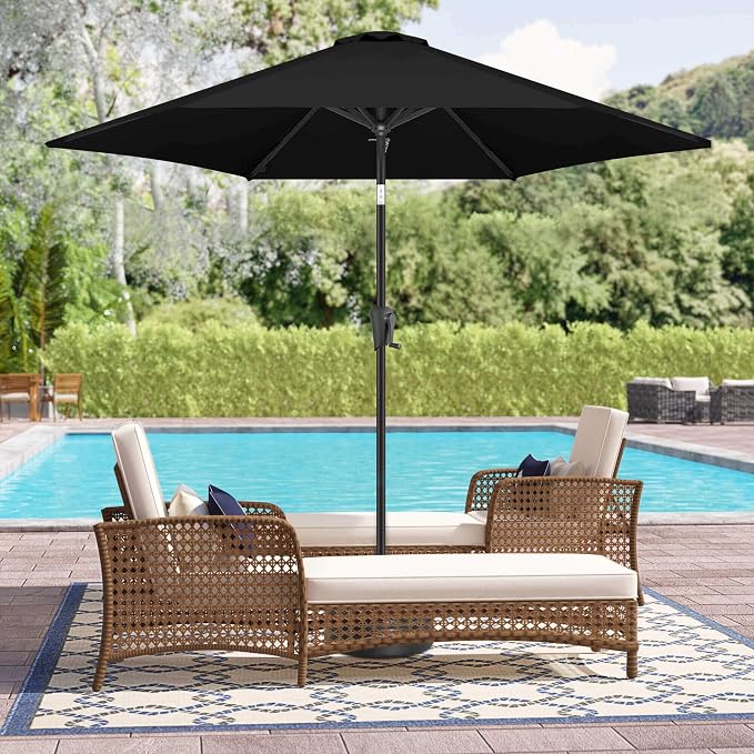 10ft Patio Umbrella Outdoor - Table Umbrella with 6 Sturdy Ribs, Market Umbrella with Push Button Tilt, UV Protection for Pool, Porch, Garden, Deck, Backyard (Black)
