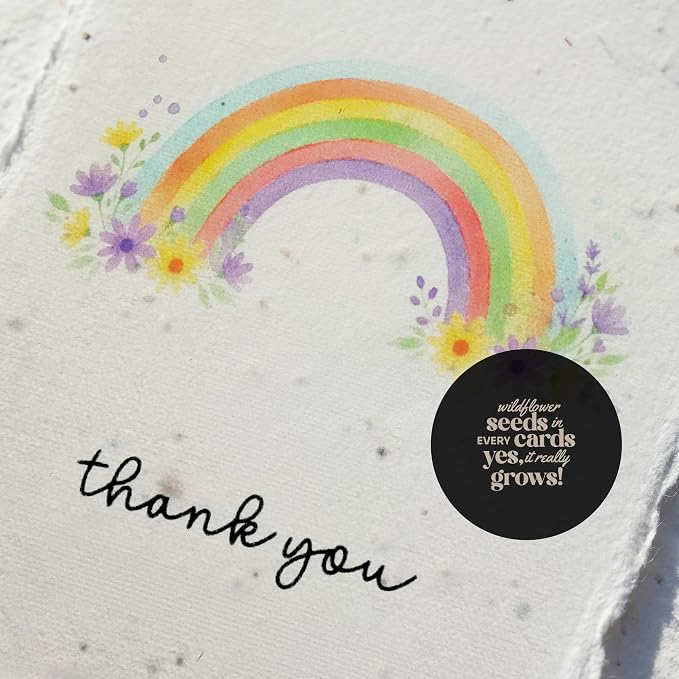 Thank You Cards – 5 Sets of Gift Cards with White Envelope Each, Embedded with Wildflower Seeds, Plantable and Writable Greeting Cards for Weddings, Baby Showers, Teachers, Friends, Business, and Everyday Gratitude