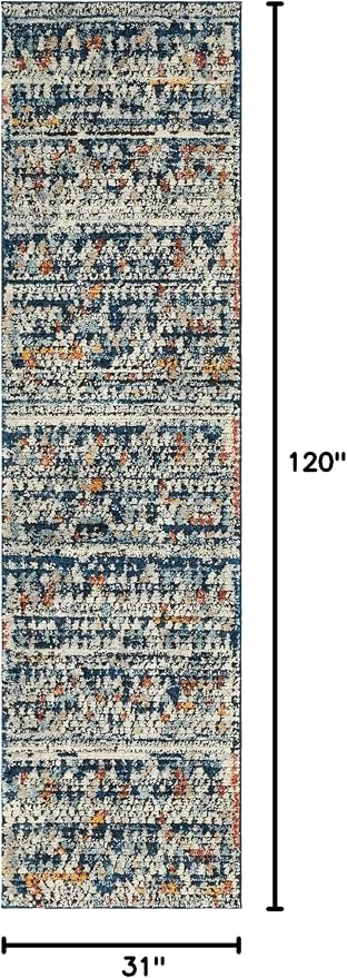 Unique Loom Morocco Collection Abstract Border, Diamond, Bohemian Area Rug (2' 7 x 10' 0 Runner, Multi/Blue)