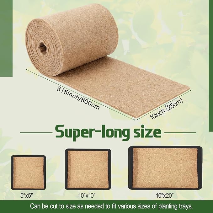 10" x 315" Microgreens Growing Mat Jute Fiber Grow Mats Extra Long Hydroponic Grow Pads for Wheatgrass Sprouts Hydroponics Seed Starter Trays Organic
