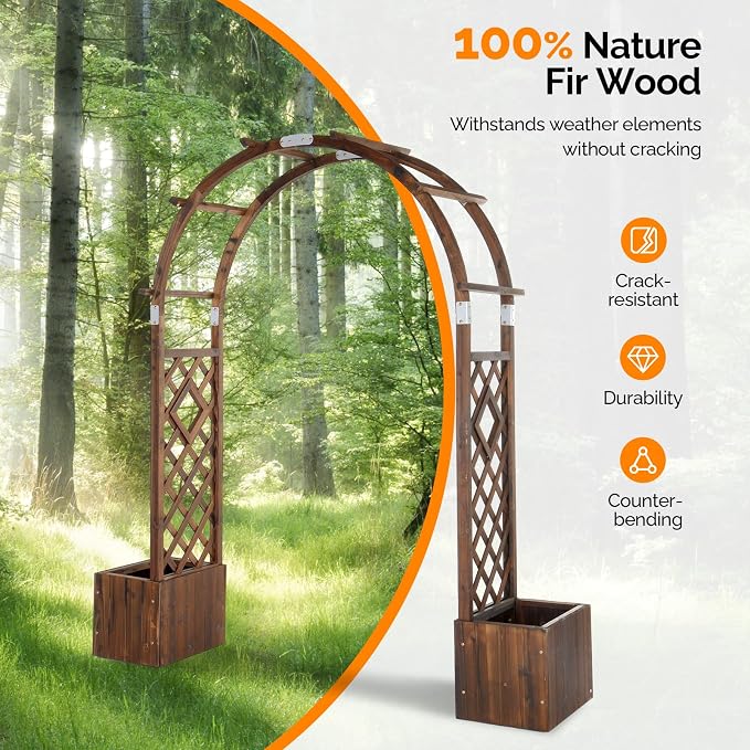 VINGLI Wooden Garden Arbor, Heavy Duty Outdoor Frame Trellis with Planter for Ceremony, Wood Trellis Garden Arch Pergola for Plant Climbing, Patio, Lawn, Wedding (with Planter)