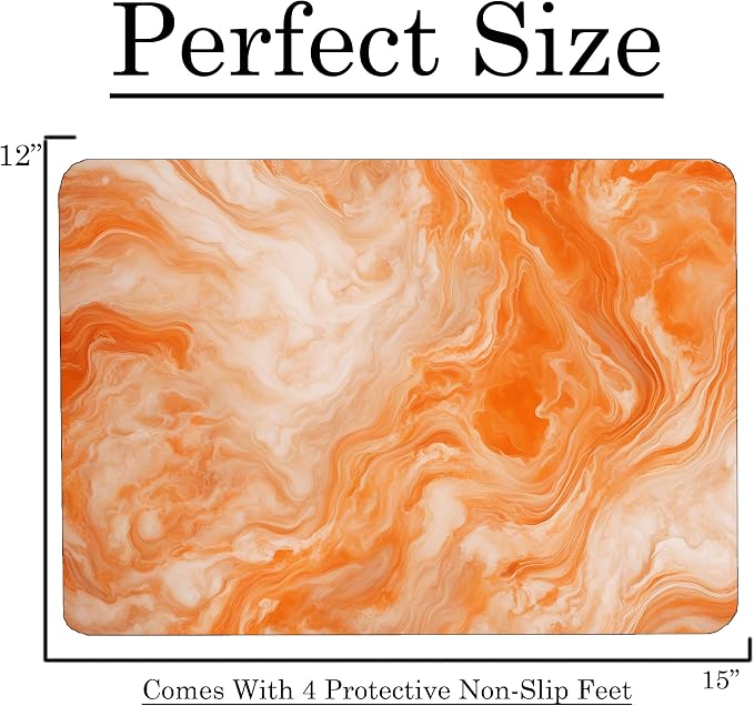 Orange White Marble Kitchen Glass Cutting Board Ocean Decorative Gift Marbled Granite Stone Rock Gift For Her Mom Wife (Orange Marble)
