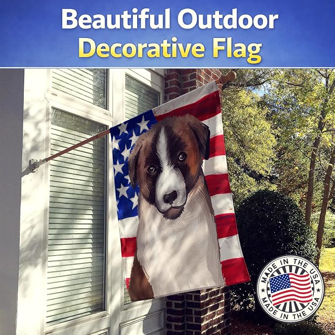Caroline's Treasures CK6477CHF Cao de Gado Transmontano American Flag House Flag Large Porch Sleeve Pole Decorative Outside Yard Banner Artwork Wall Hanging, Polyester, House Size, Multicolor
