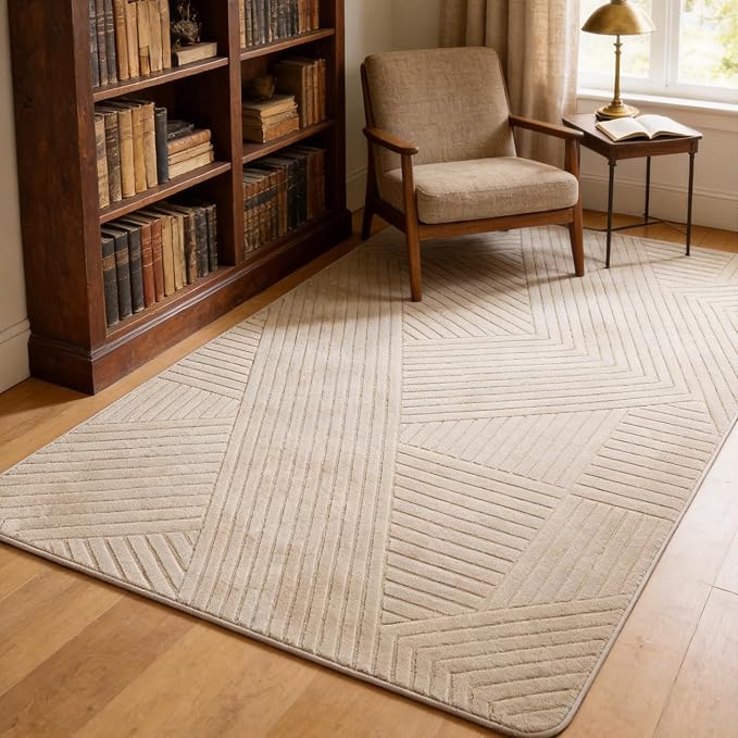 Brown 8x10 Solid Color Area Rug, Washable Rugs for Living Room | Soft Plush Thick High-Low Pile Carpet, Fluffy, Non-Slip Modern Geometric Rugs for Bedroom, Kids Room, Nursery, Home Office