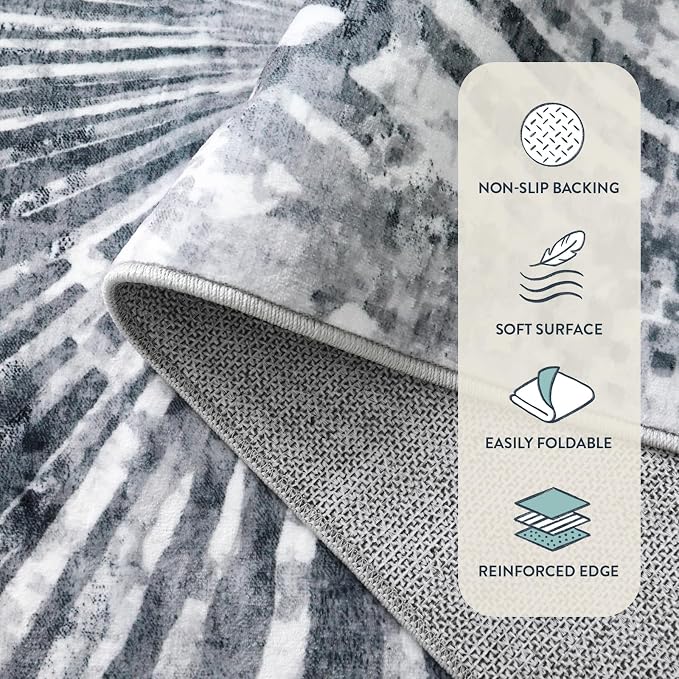 Lahome Manon Grey Hallway Runner Rug 2.5x8, Non Slip Rug Runners for Hallway, Low Pile Modern Kitchen Runner Washable Abstract Soft Carpet Runner for Entryway Bathroom