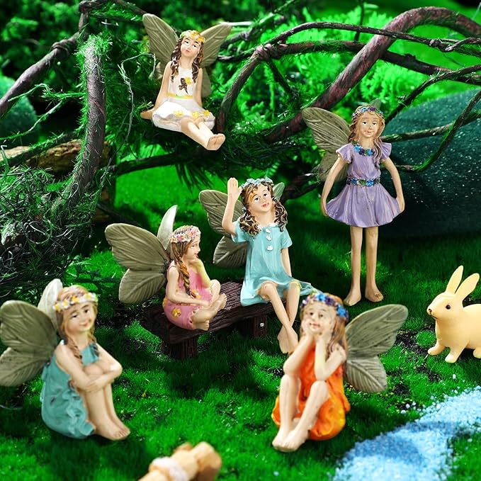 Unittype 120 Pcs Flower Fairy Garden Figurines Bulk Kit Flower Fairy Accessories for Garden Cute Mini Bridge Duck Mushroom Well Pond Micro Animal Landscape Ornaments DIY Kit for Outdoor Yard Lawn
