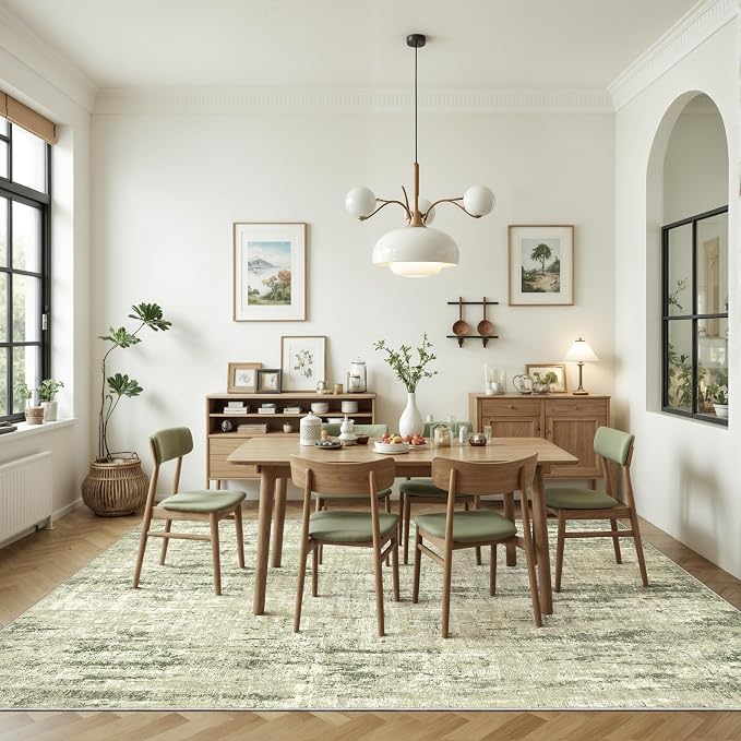 Valenrug 3x5 Rug Non Slip, Abstract Washable Entryway Rug for Bedroom Green | Soft & Lighweight, Folable, Stain Resistant Low Pile Thin Indoor Distressed Carpet Rugs for Living Room,Laundry Room,Kitchen