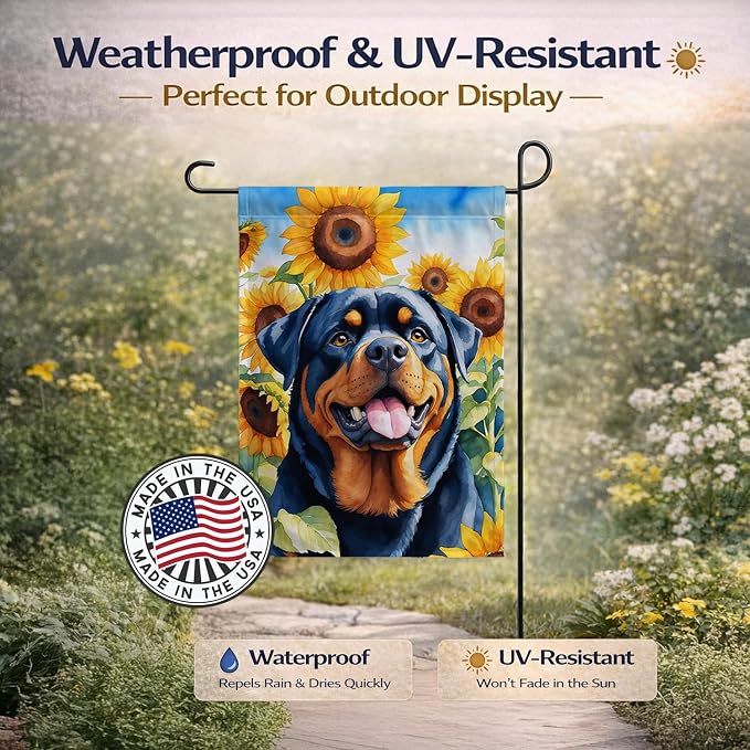 Caroline's Treasures DAC6150GF Rottweiler in Sunflowers Garden Flag Mailbox Flag Decorative Yard Flag Banner Outside Patio Artwork Yard Flower Beds, Garden Size, Multicolor