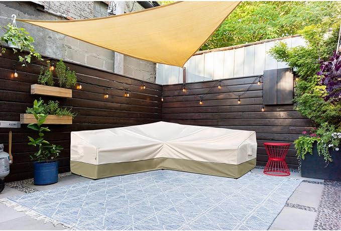 Outdoor Sectional Couch Cover - Patio Fruniture Covers Waterproof, Rip-Stop, Anti-UV 600D Heavy Duty with 3 Air Vent (V-Shaped-105''X105''), Light Green