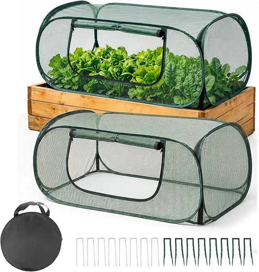 2Pack Garden Covers for Raised Beds, Pop-Up Mesh Plant Protect Covers, 30% Sunblock Plant Shade Tent, Crop Cage for Vegetable Seedling Against Birds, Animals, with 16 Stakes, L*W*H-45"X22"X17.7"