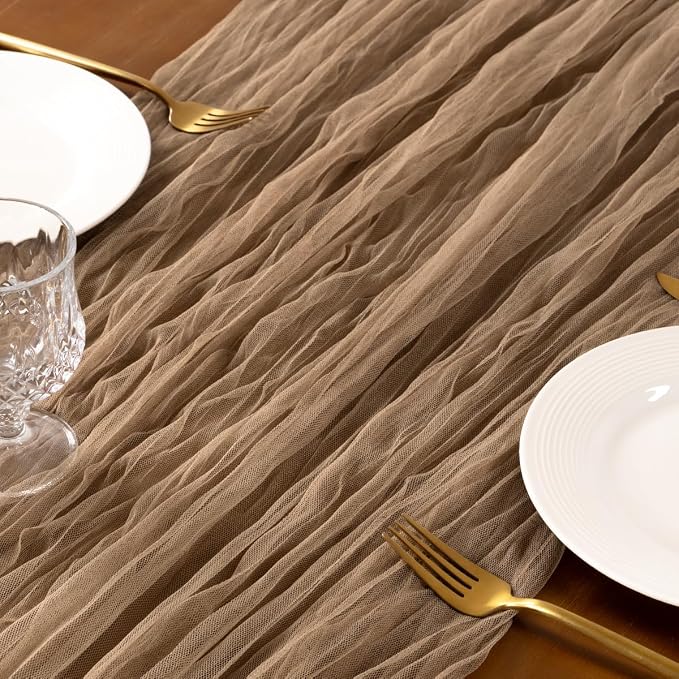 Socomi Nude Cheesecloth Table Runner Tulle Gauze Cheese clothBoho Rustic 120 inch 10FT Runner for Wedding Party Baby Shower Birthday Holiday Decorations 1pc